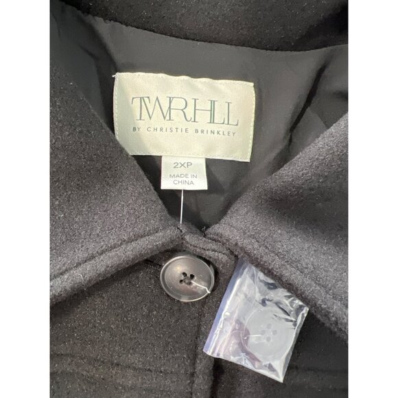 TWRHLL Christie Brinkley Brushed Faux Melton Jacket Size 2XP Fringe Trim Black - Picture 4 of 6